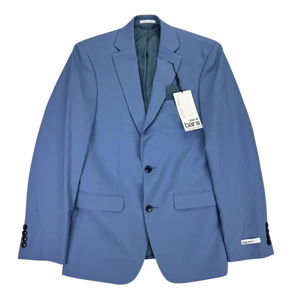 Bar III Mens Slim Fit Wool Blend Power Stretch Suit Jacket Light Blue 36R